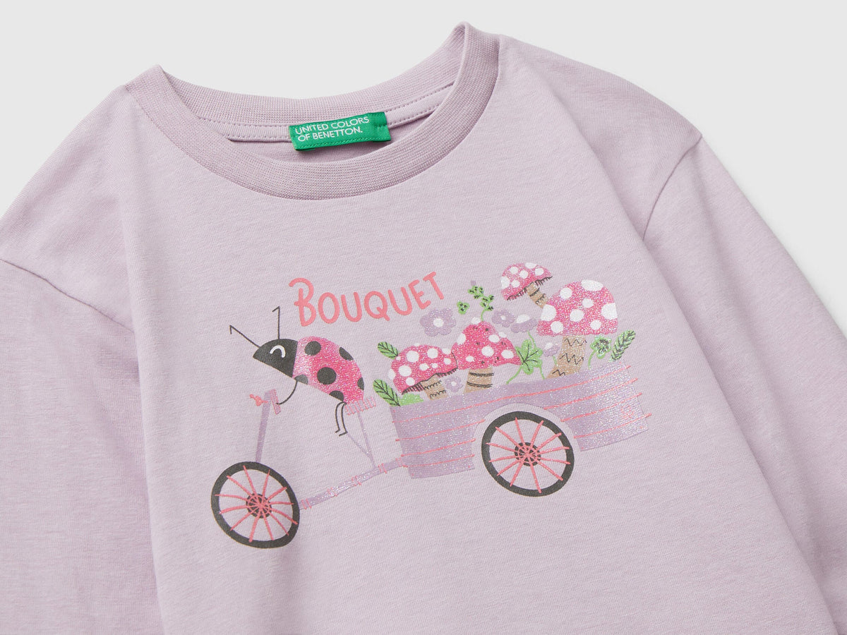 Benetton Glitter Print Cotton T-Shirt