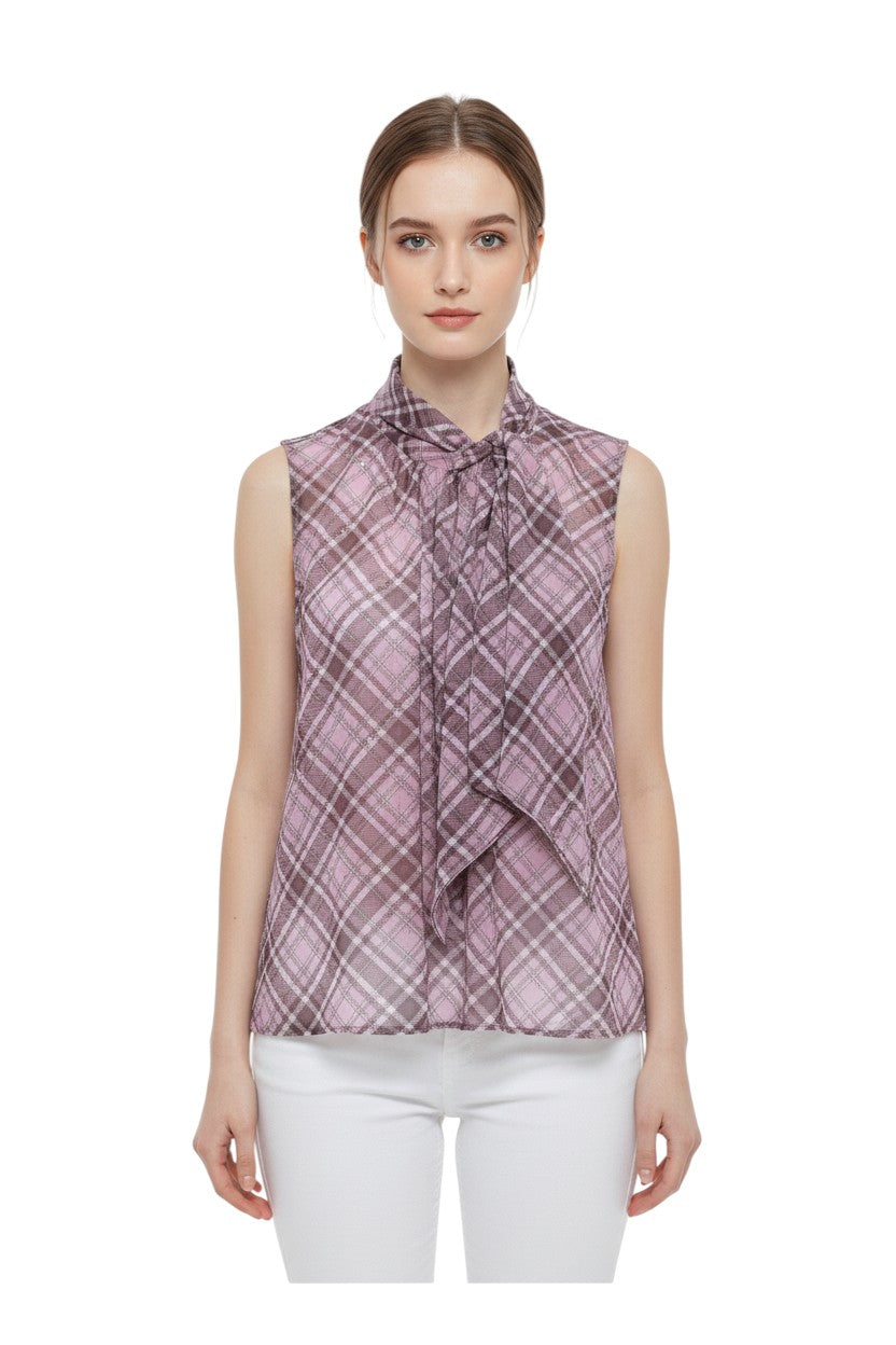 BSB Sleeveless checkered blouse with bow regular fit