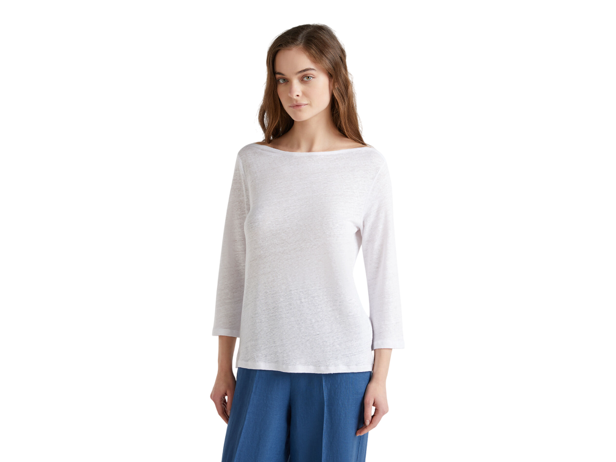 Benetton Pure Linen T-Shirt With 3/4 Sleeves