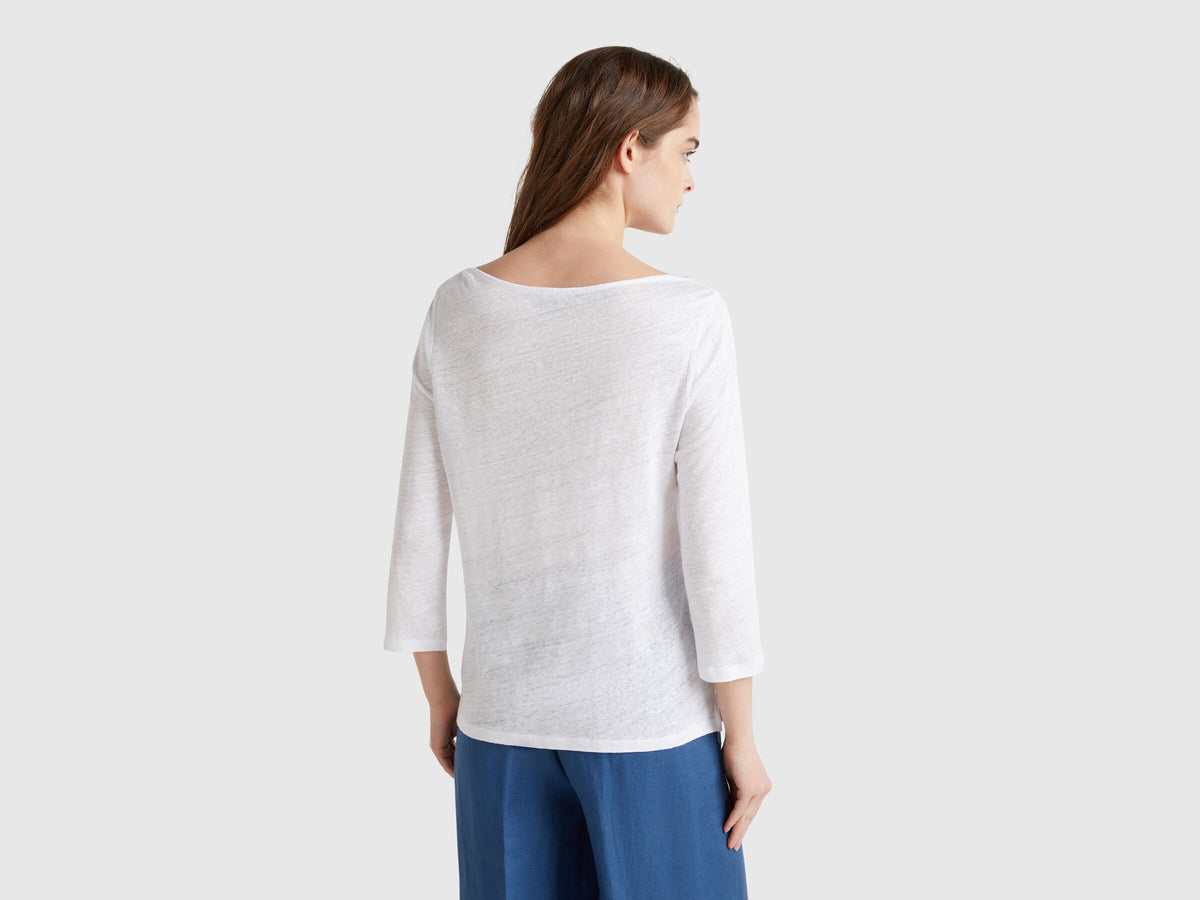 Benetton Pure Linen T-Shirt With 3/4 Sleeves