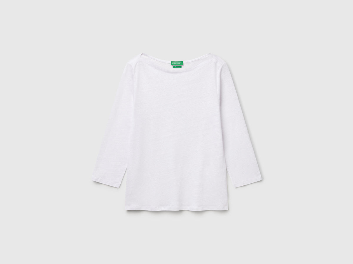 Benetton Pure Linen T-Shirt With 3/4 Sleeves