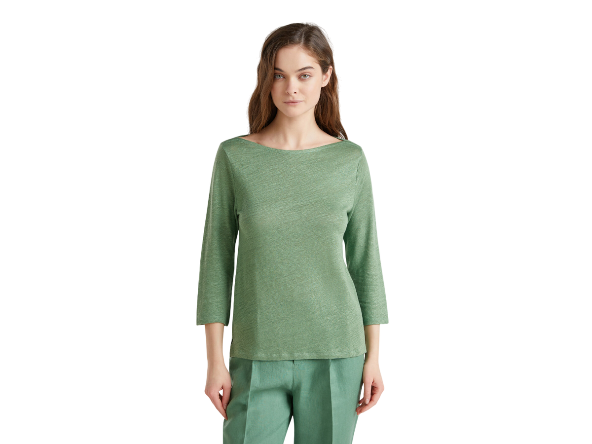 Benetton Pure Linen T-Shirt With 3/4 Sleeves