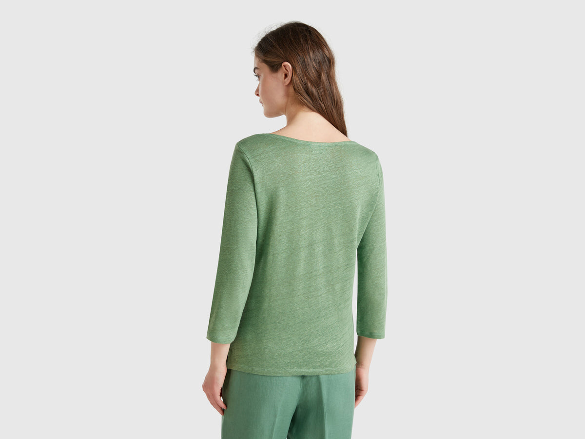 Benetton Pure Linen T-Shirt With 3/4 Sleeves