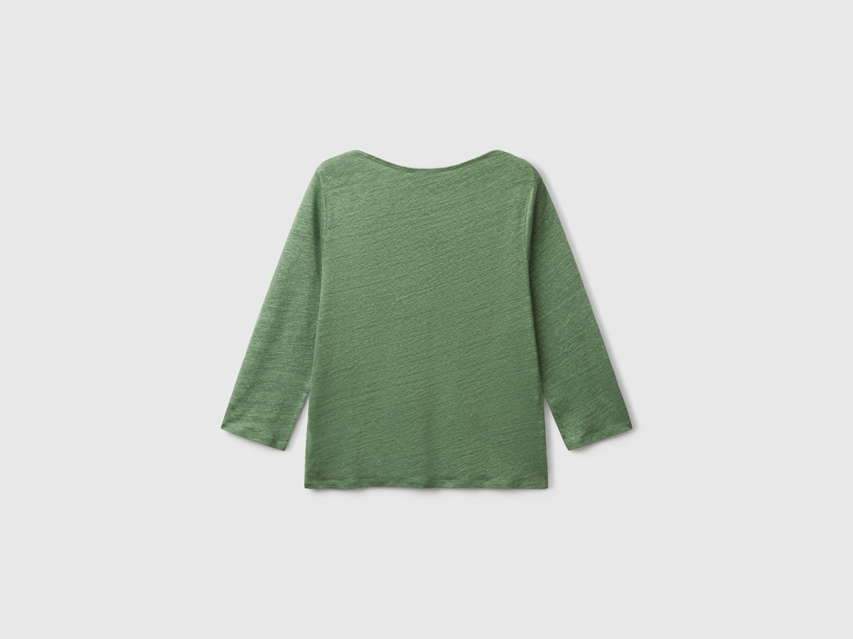 Benetton Pure Linen T-Shirt With 3/4 Sleeves