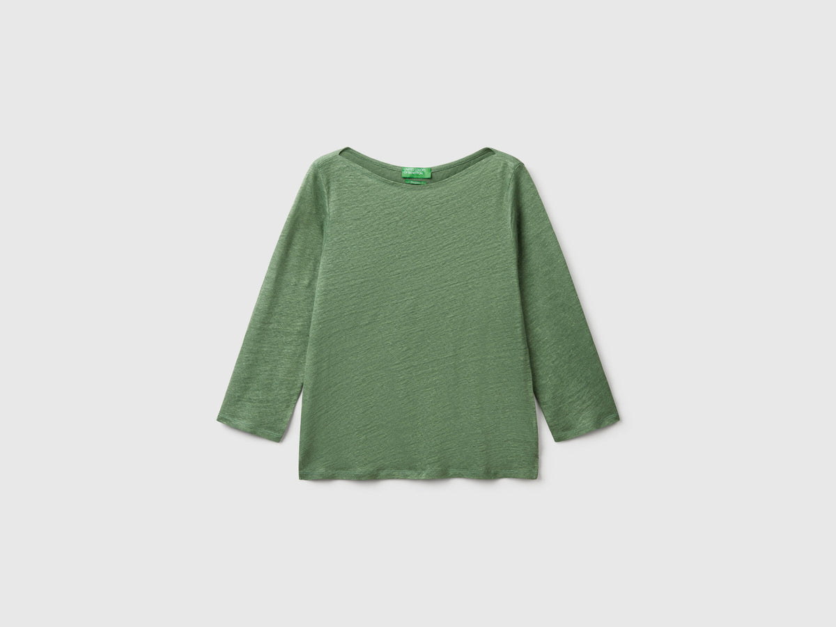 Benetton Pure Linen T-Shirt With 3/4 Sleeves