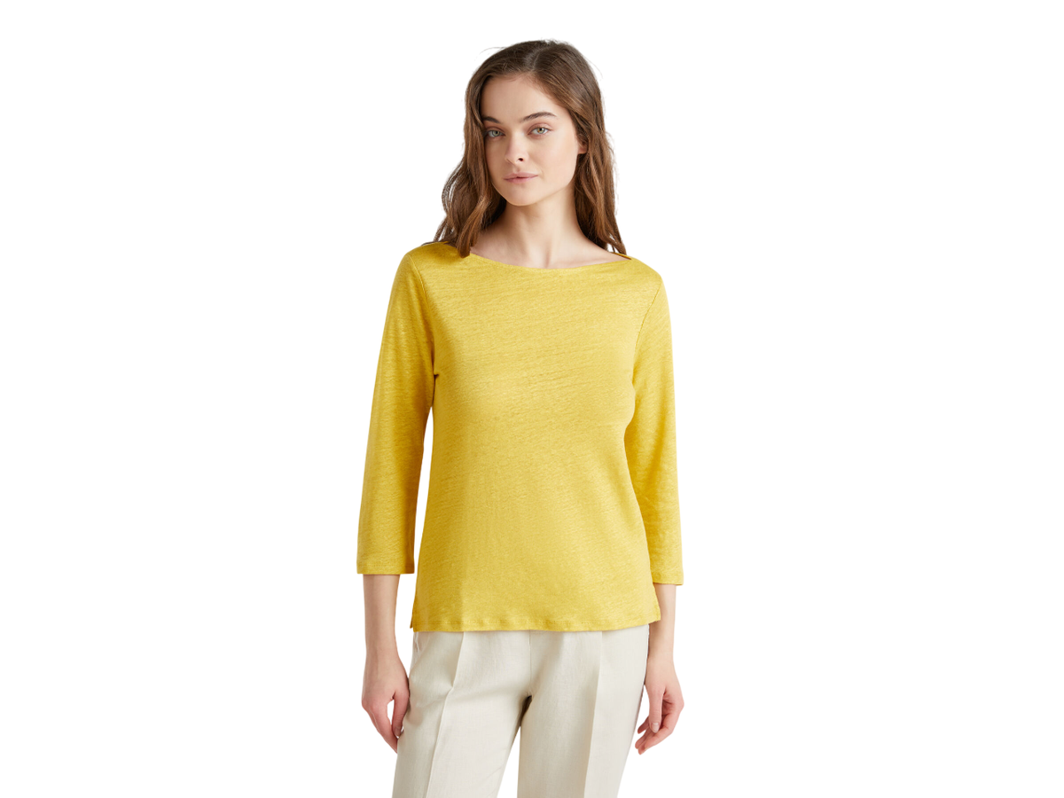 Benetton Pure Linen T-Shirt With 3/4 Sleeves