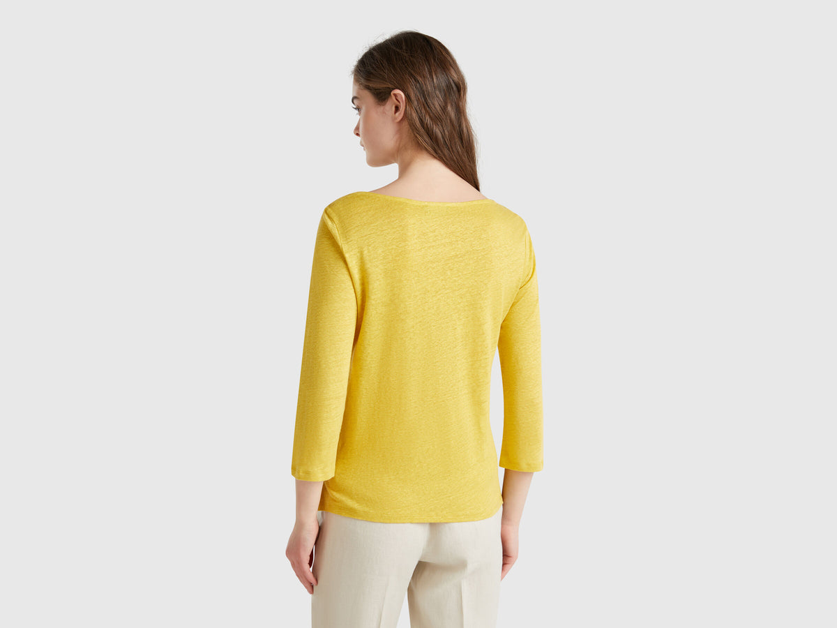 Benetton Pure Linen T-Shirt With 3/4 Sleeves