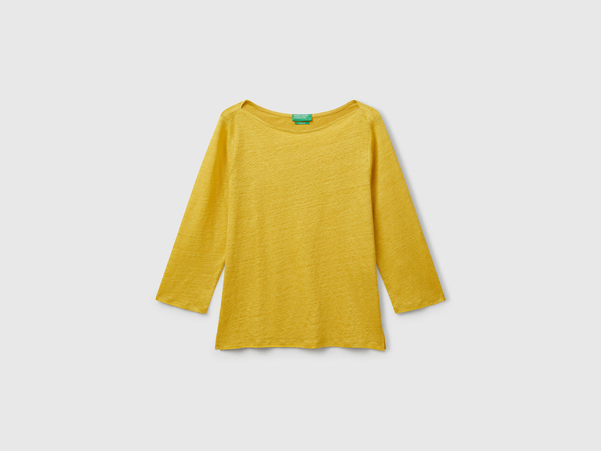 Benetton Pure Linen T-Shirt With 3/4 Sleeves