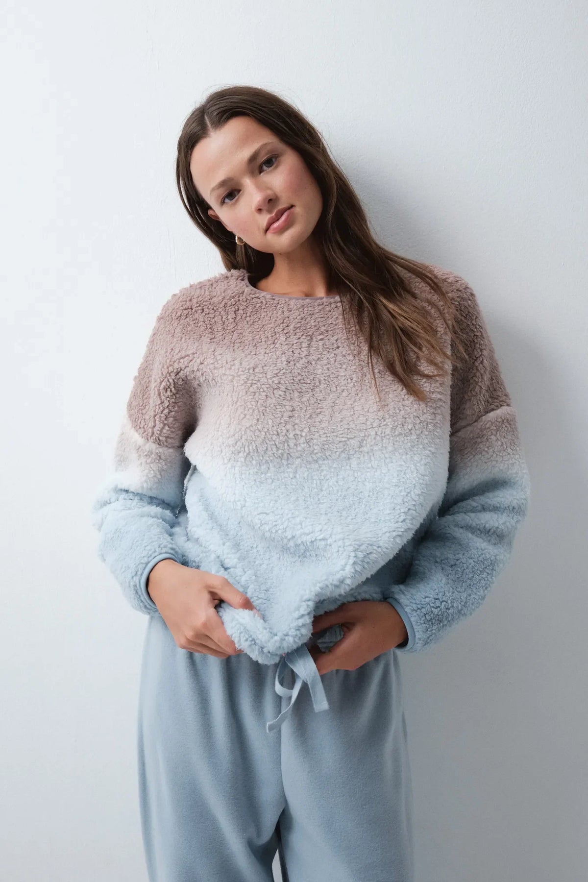 Degradé Faux Shearling and Fleece Long Pyjamas