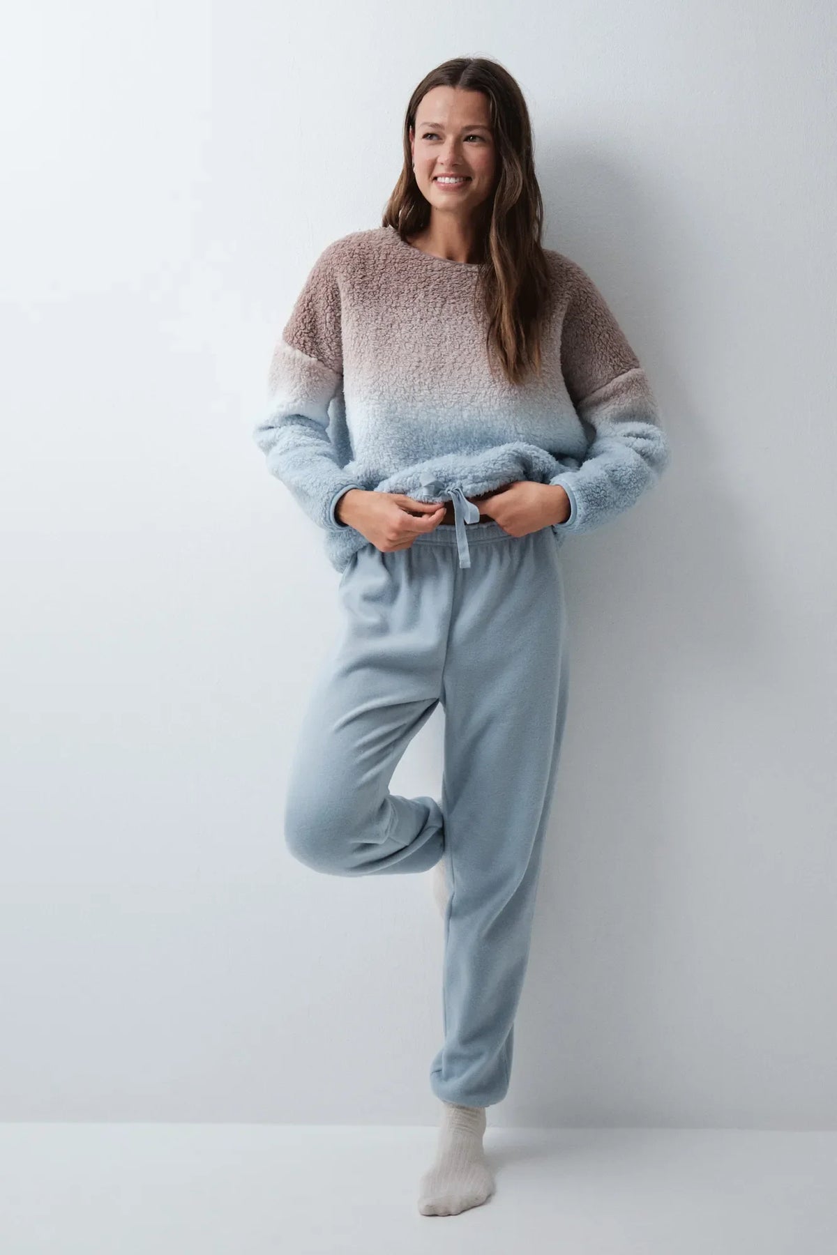 Degradé Faux Shearling and Fleece Long Pyjamas