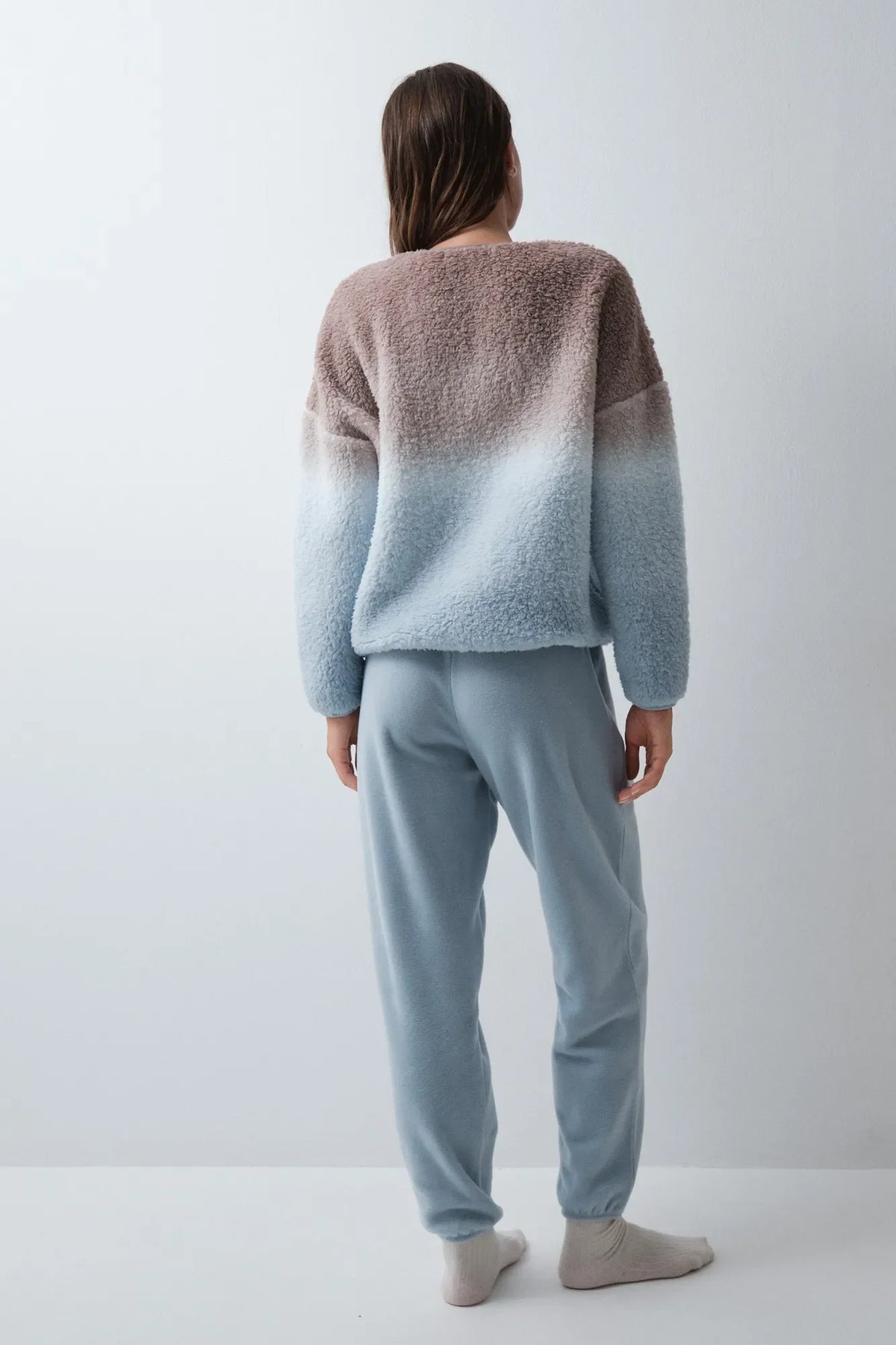 Degradé Faux Shearling and Fleece Long Pyjamas