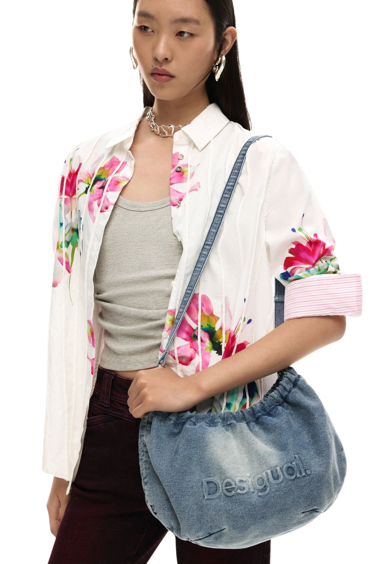 Desigual Oval-shaped shoulder bag made of denim fabric