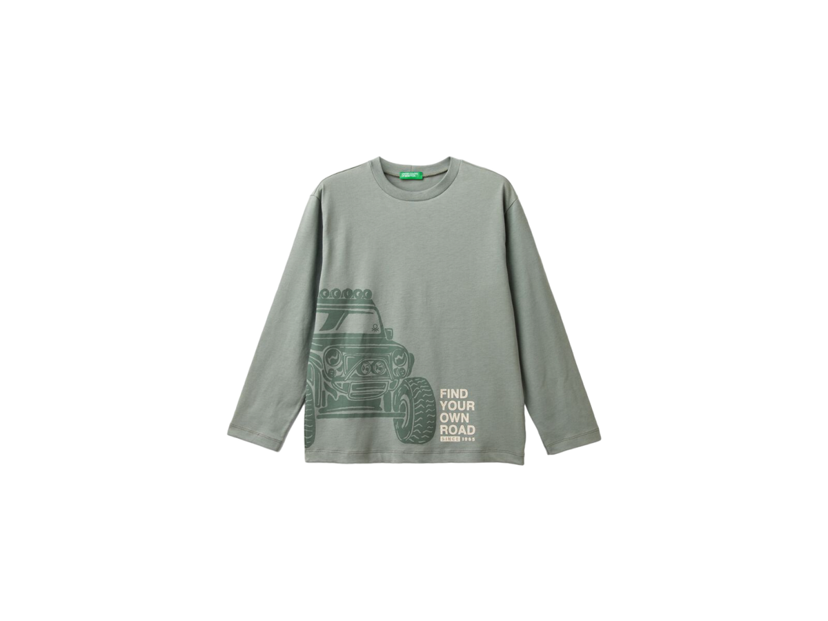 Benetton Printed Long Sleeve Crew Neck T-Shirt