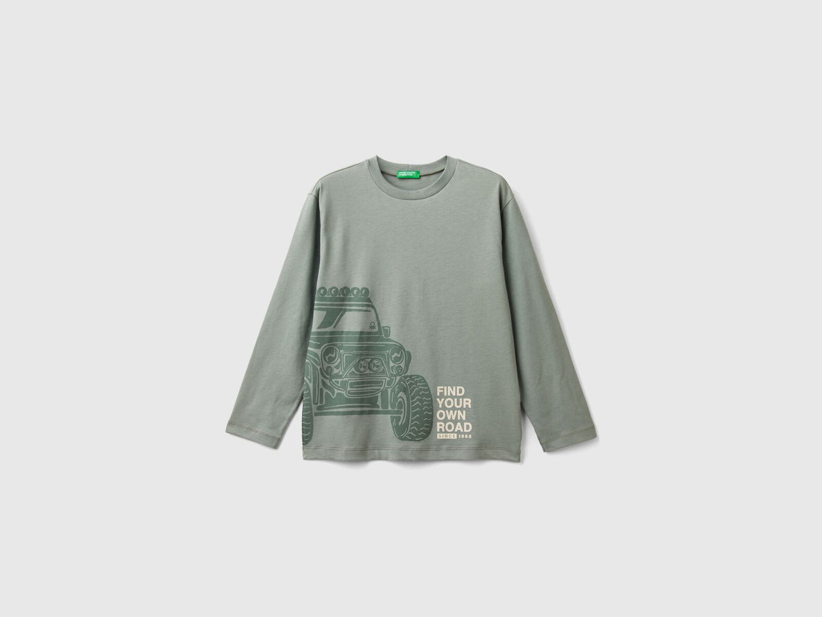 Benetton Printed Long Sleeve Crew Neck T-Shirt