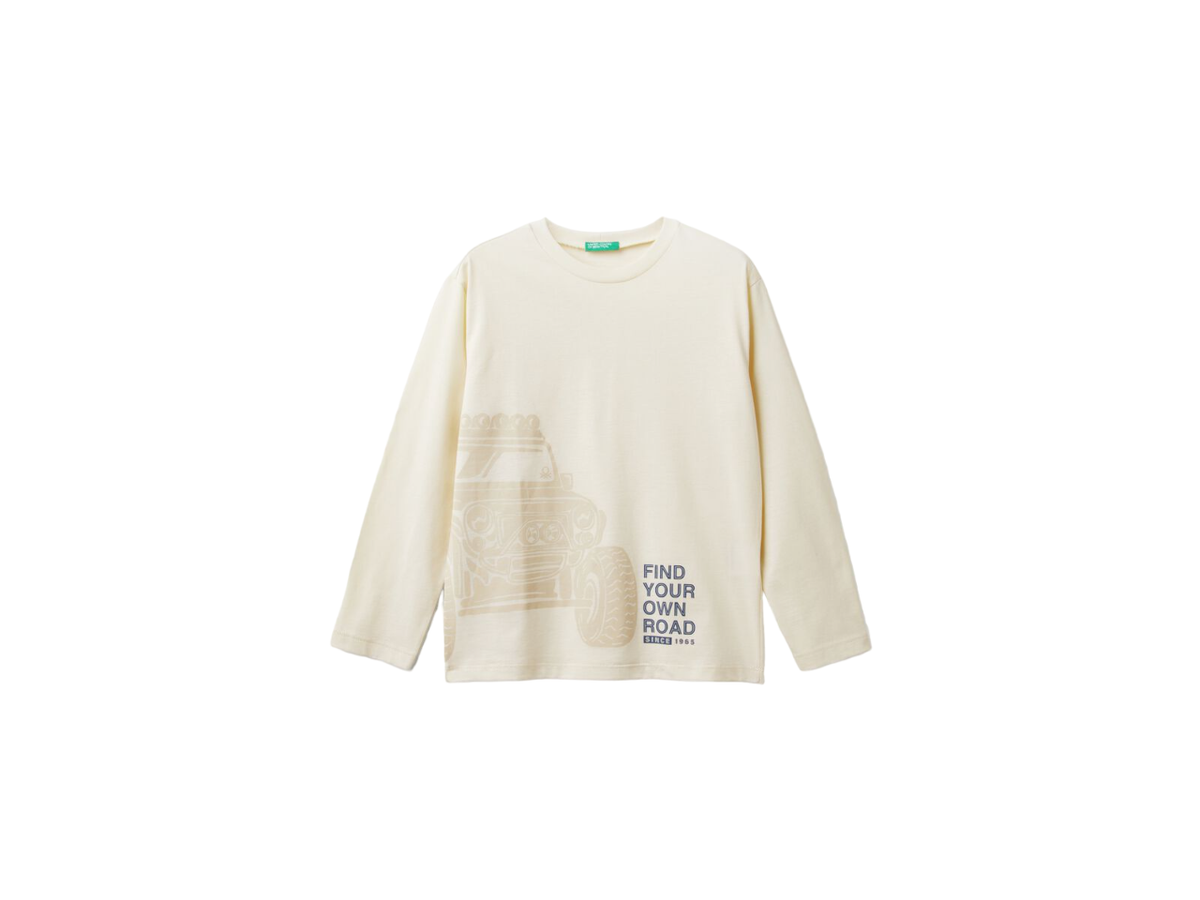 Benetton Printed Long Sleeve Crew Neck T-Shirt