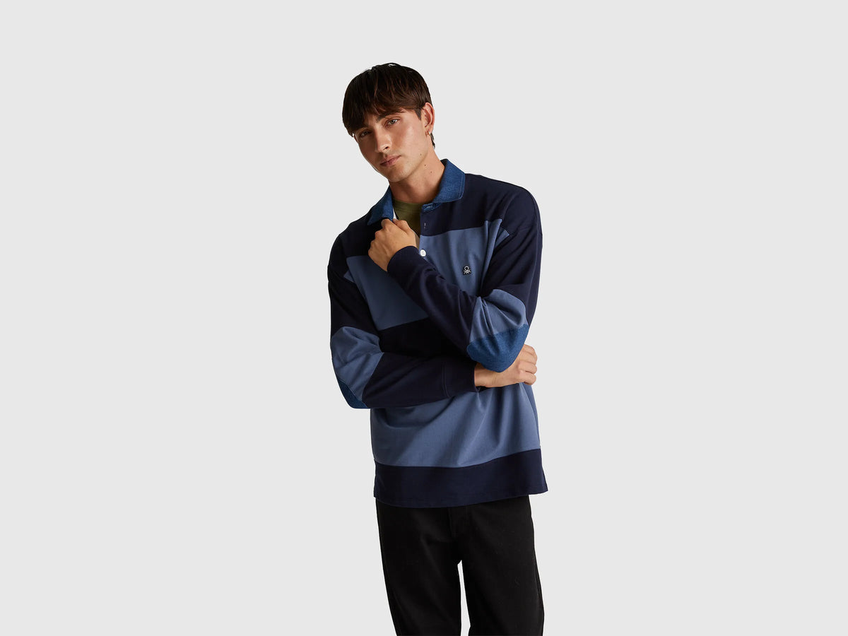 Benetton Striped Rugby Sweat Polo
