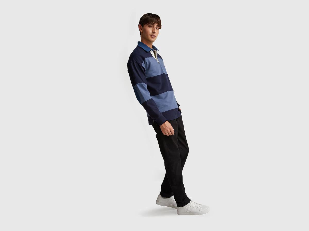 Benetton Striped Rugby Sweat Polo
