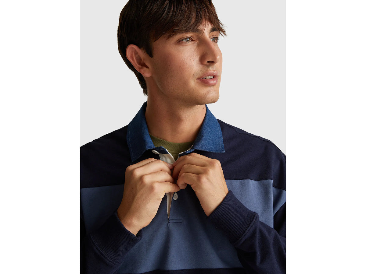 Benetton Striped Rugby Sweat Polo