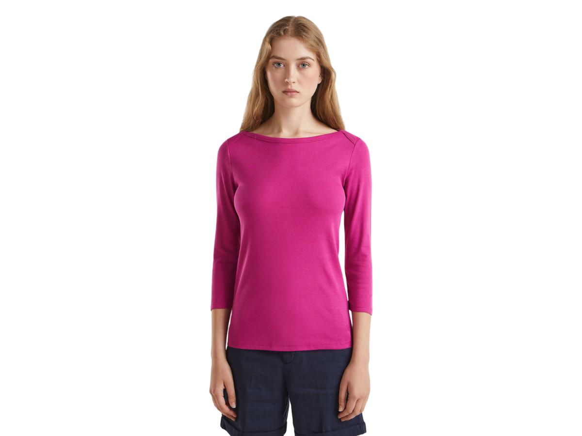 Benetton Boat Neck Three Quarter Sleeves T-Shirt