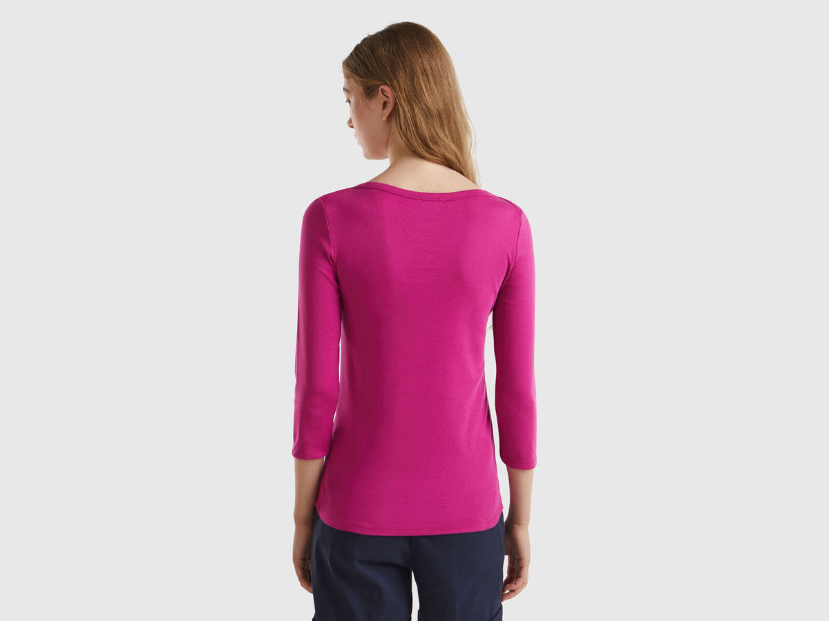 Benetton Boat Neck Three Quarter Sleeves T-Shirt