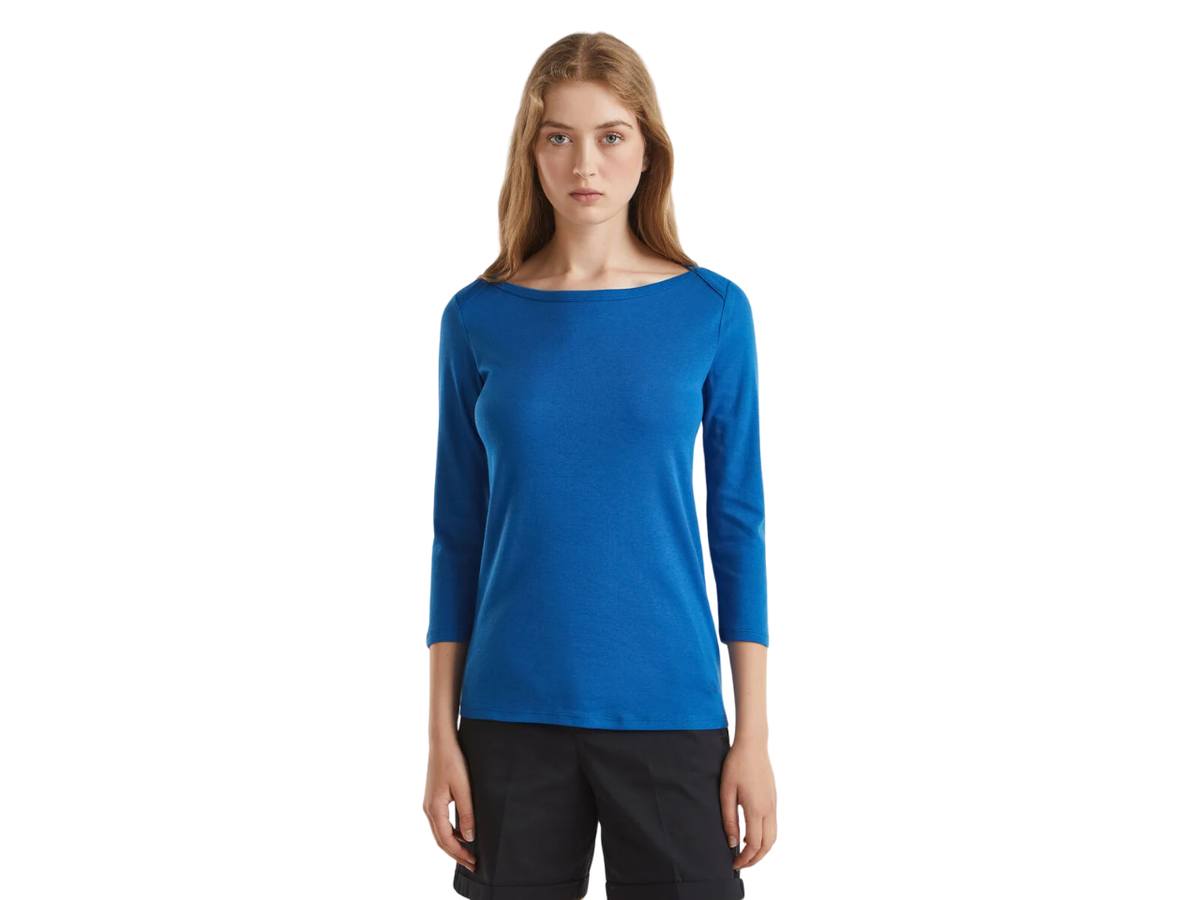 Benetton Boat Neck Three Quarter Sleeves T-Shirt