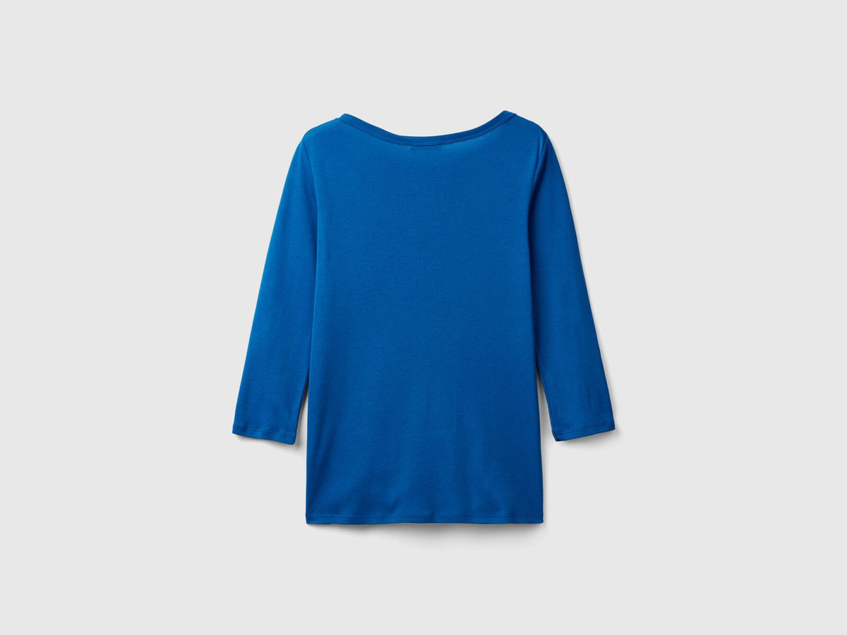 Benetton Boat Neck Three Quarter Sleeves T-Shirt