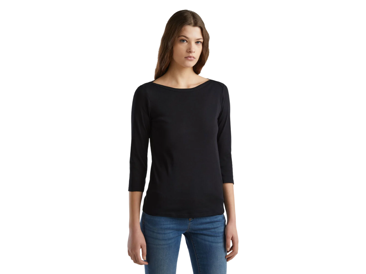 Benetton Boat Neck Three Quarter Sleeves T-Shirt