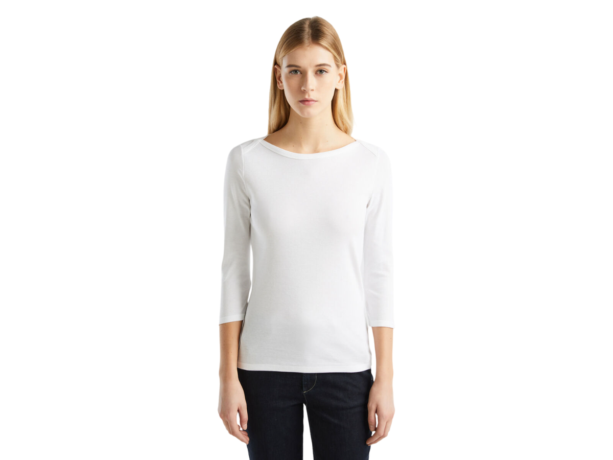 Benetton Boat Neck Three Quarter Sleeves T-Shirt