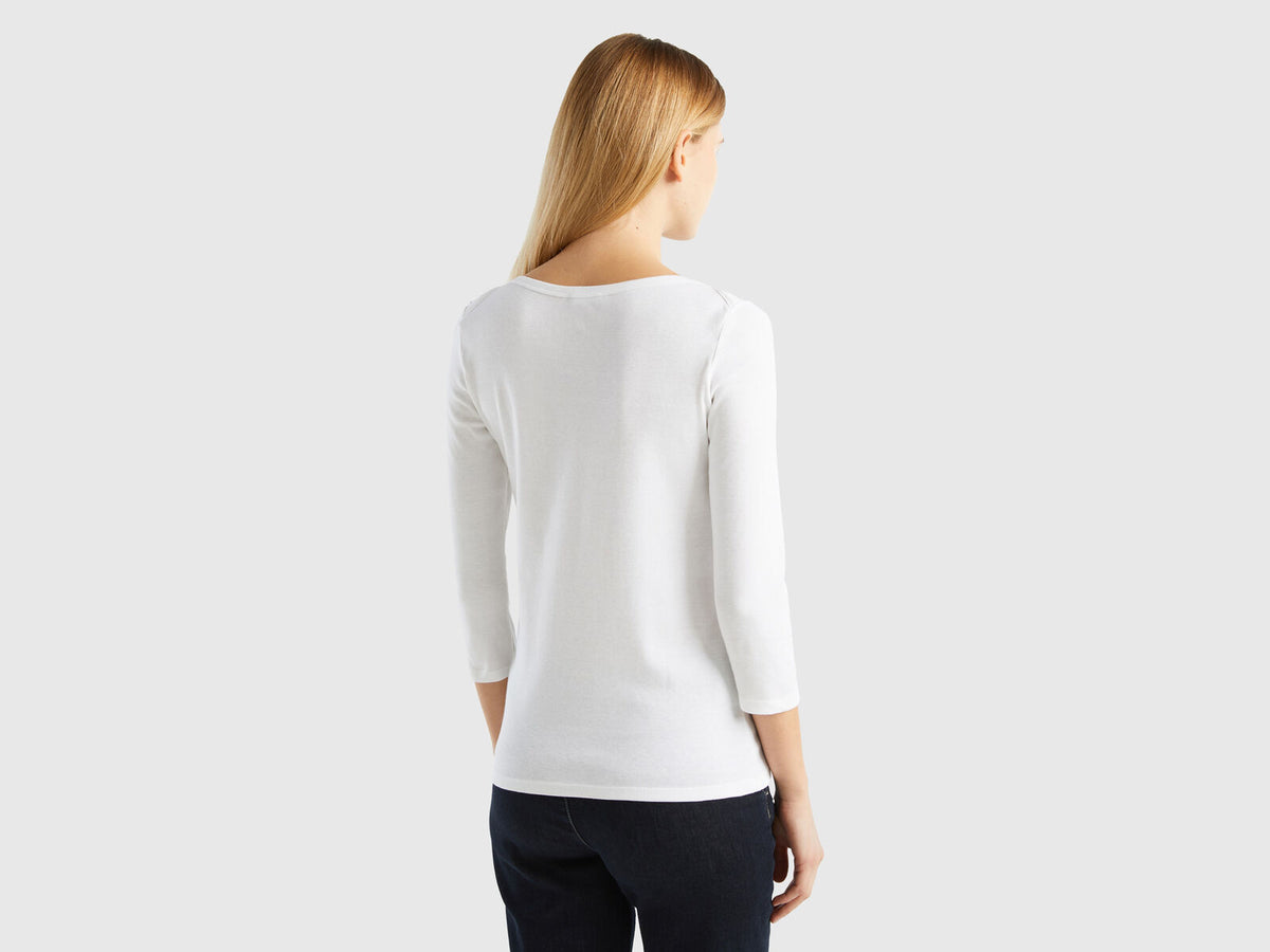 Benetton Boat Neck Three Quarter Sleeves T-Shirt