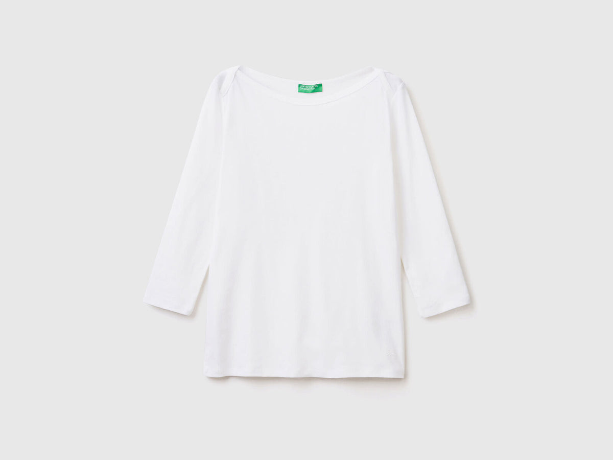 Benetton Boat Neck Three Quarter Sleeves T-Shirt