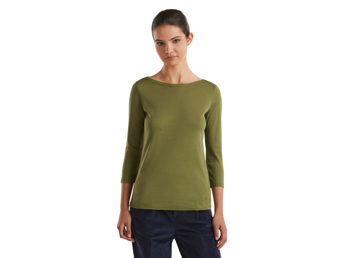 Benetton Boat Neck Three Quarter Sleeves T-Shirt