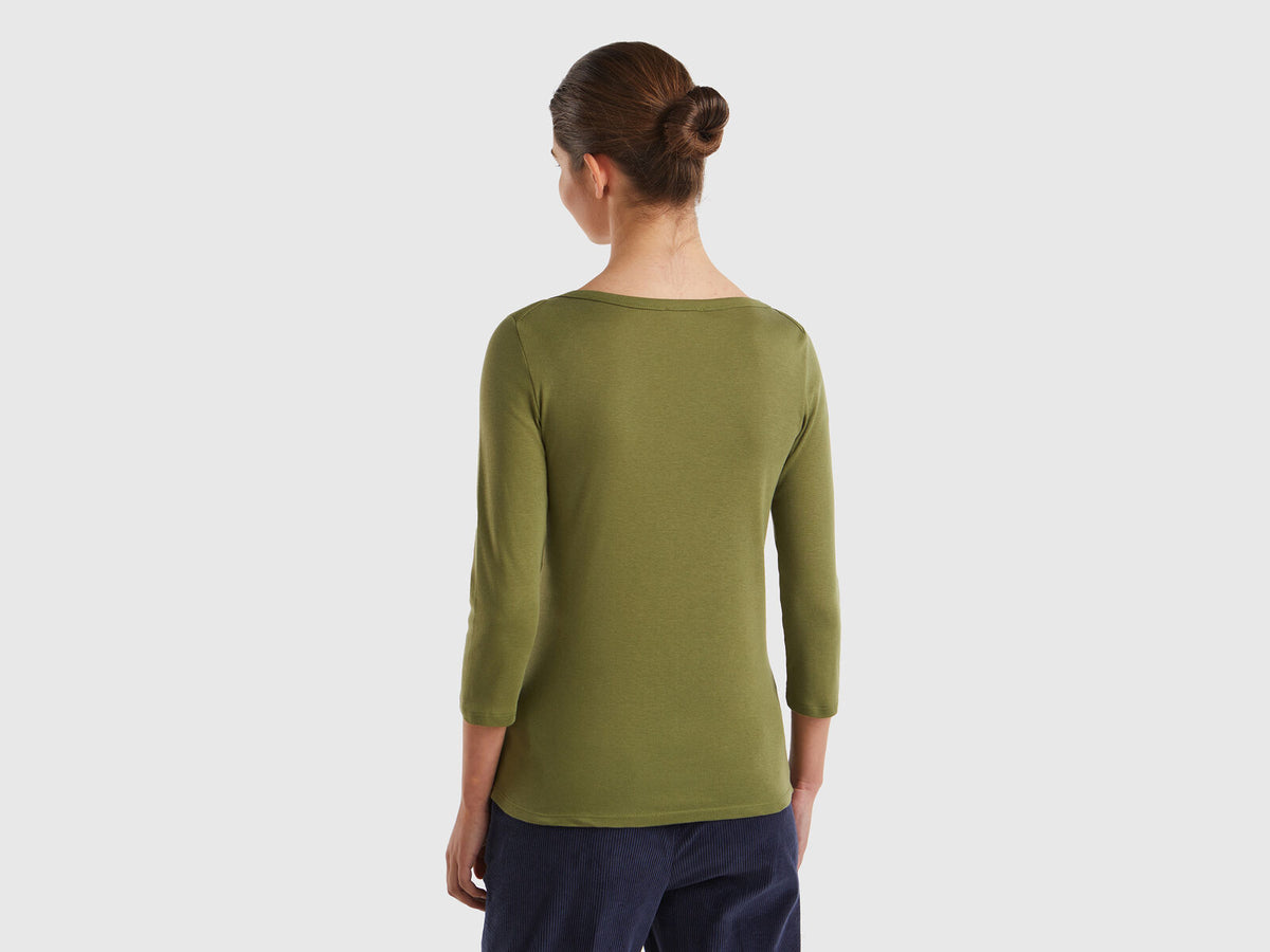 Benetton Boat Neck Three Quarter Sleeves T-Shirt