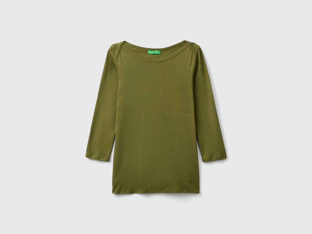 Benetton Boat Neck Three Quarter Sleeves T-Shirt