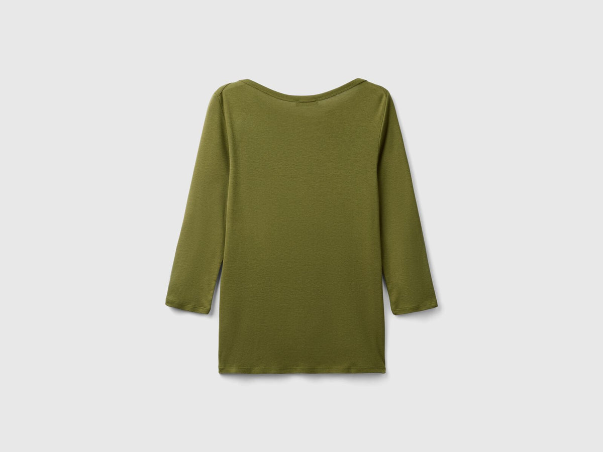 Benetton Boat Neck Three Quarter Sleeves T-Shirt