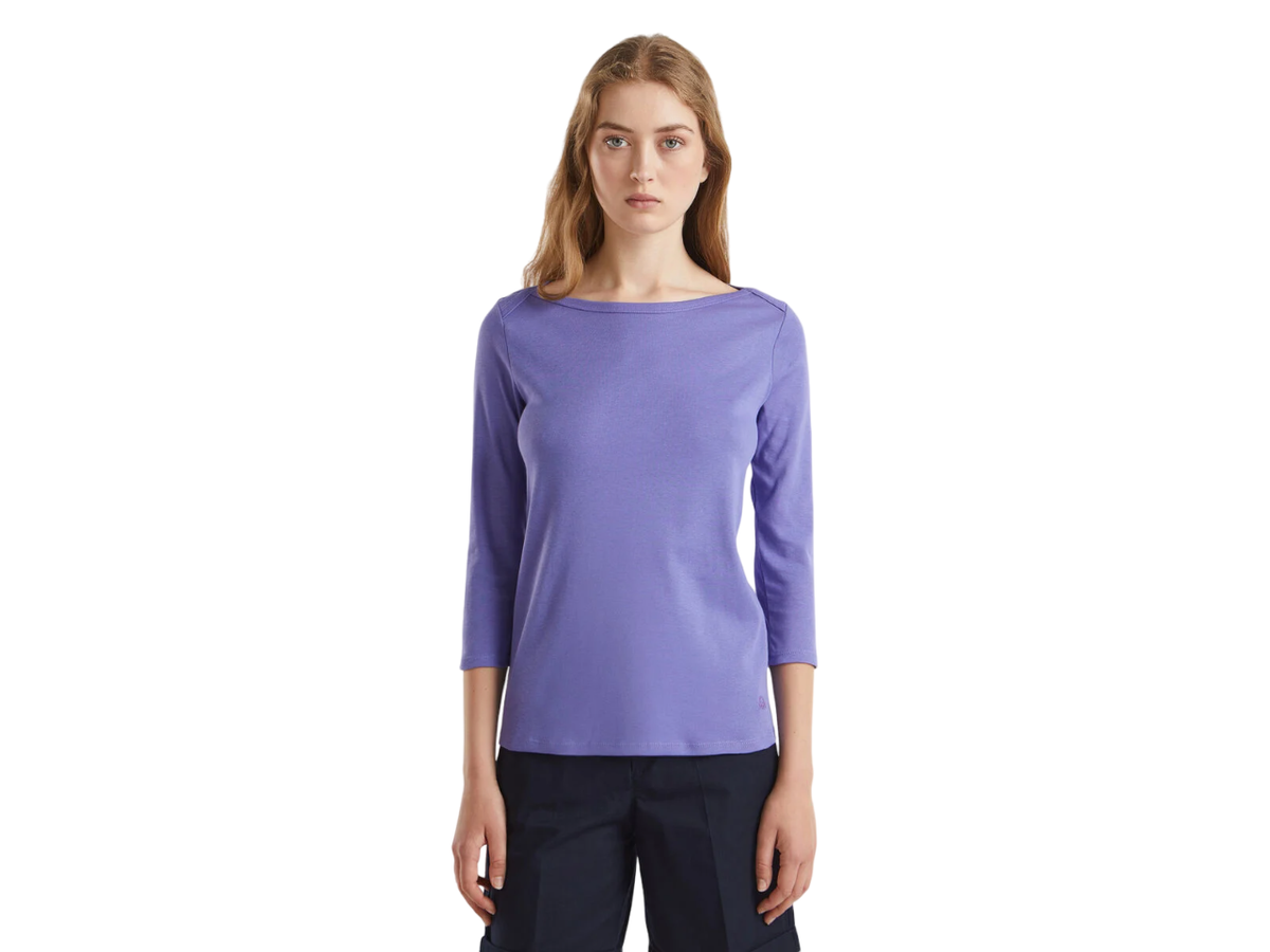 Benetton Boat Neck Three Quarter Sleeves T-Shirt