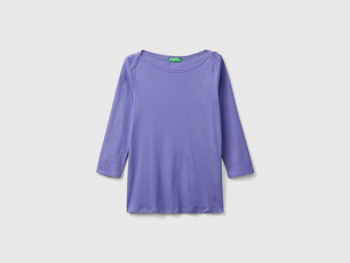 Benetton Boat Neck Three Quarter Sleeves T-Shirt