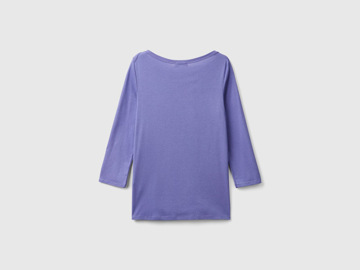 Benetton Boat Neck Three Quarter Sleeves T-Shirt