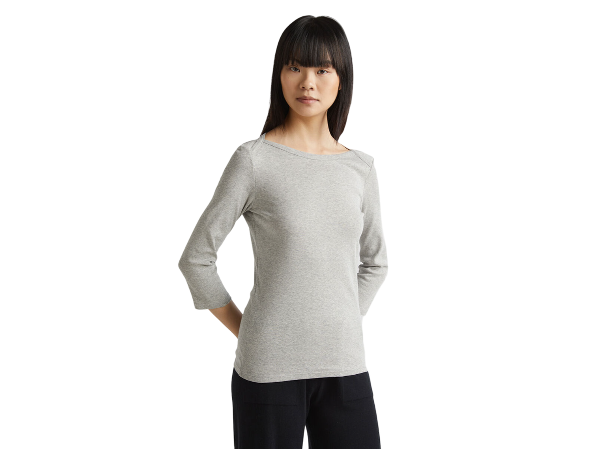Benetton Boat Neck Three Quarter Sleeves T-Shirt