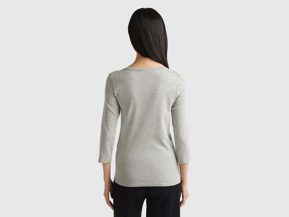 Benetton Boat Neck Three Quarter Sleeves T-Shirt