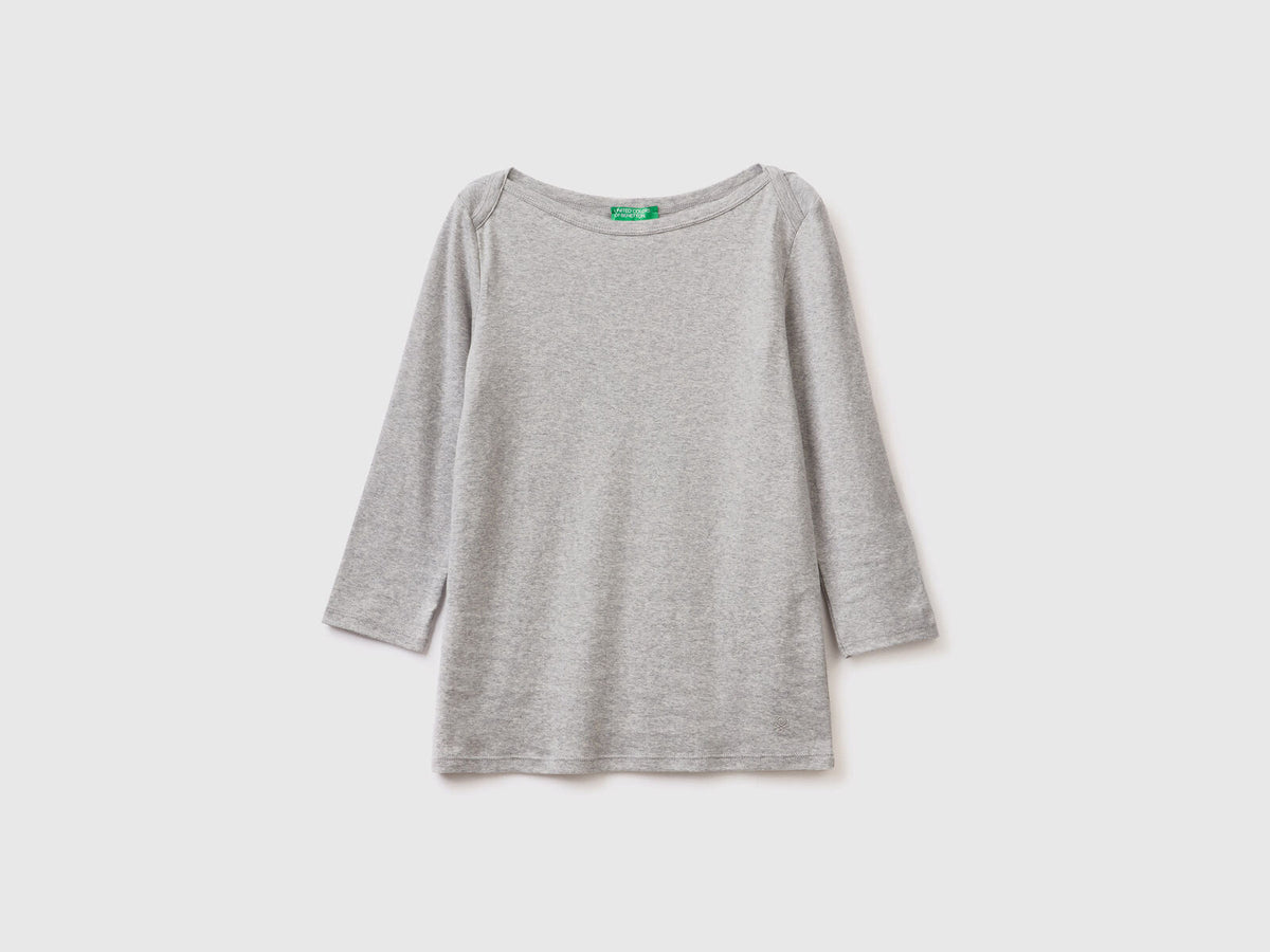 Benetton Boat Neck Three Quarter Sleeves T-Shirt