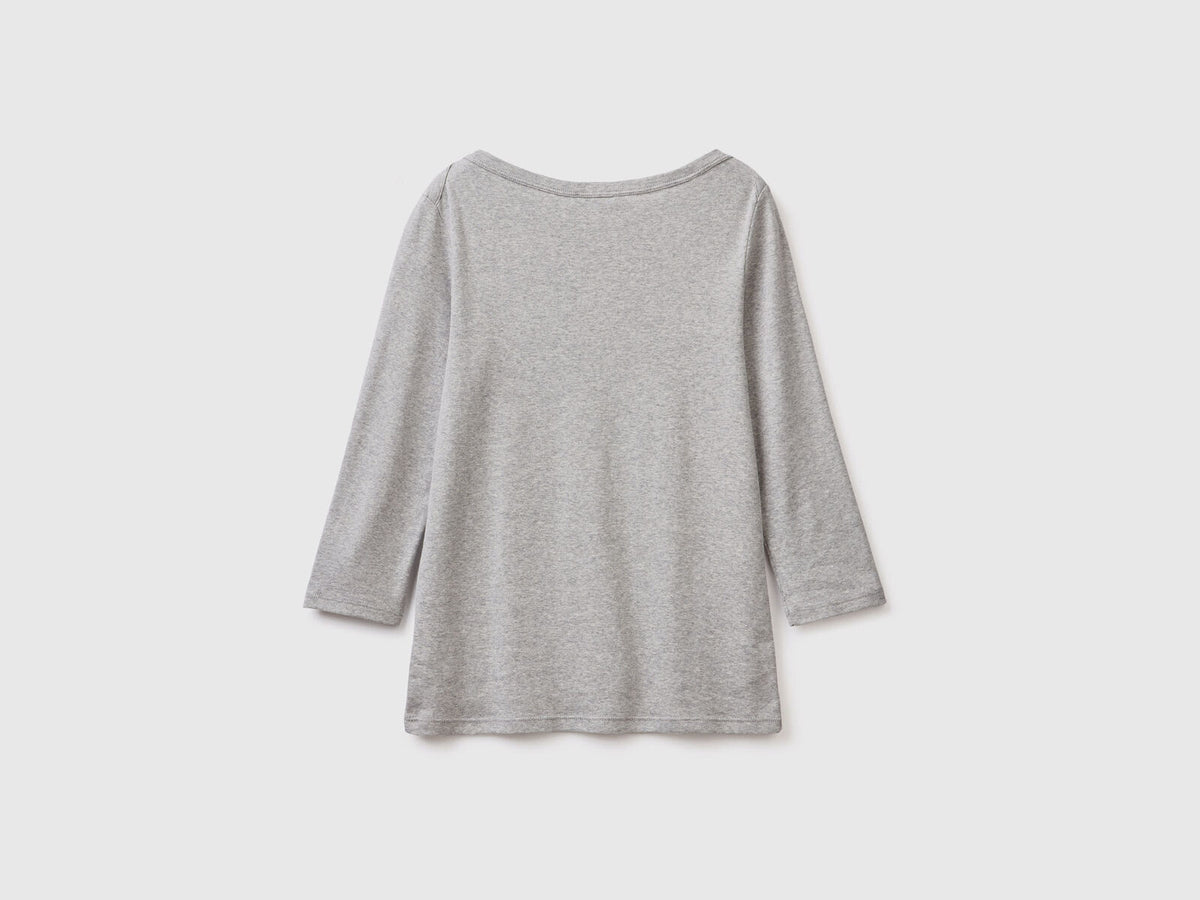 Benetton Boat Neck Three Quarter Sleeves T-Shirt