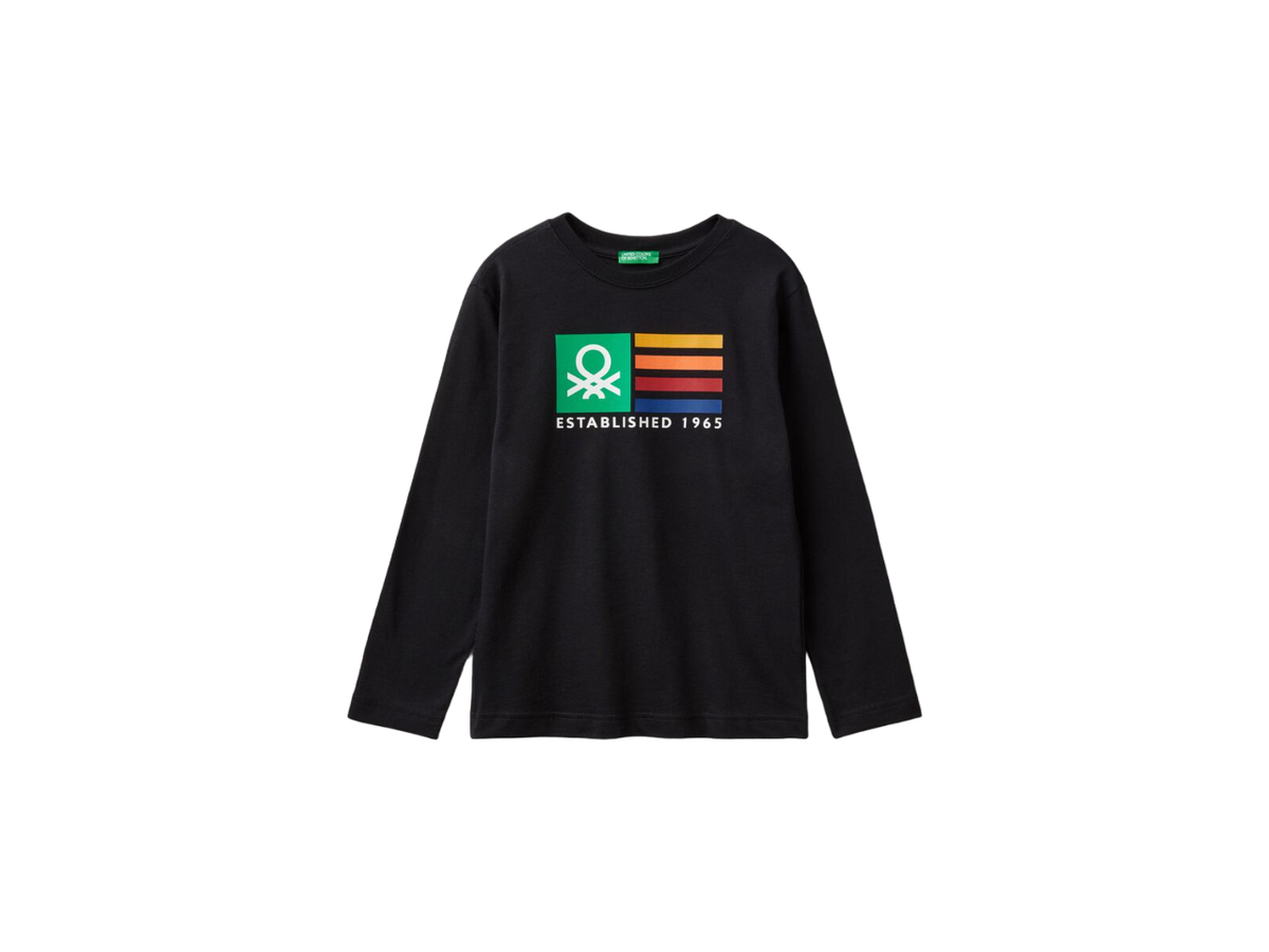 Benetton Crew Neck Printed Long Sleeve T-Shirt