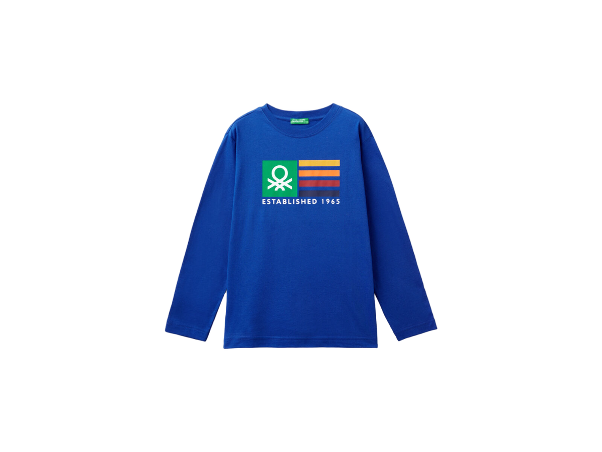 Benetton Crew Neck Printed Long Sleeve T-Shirt