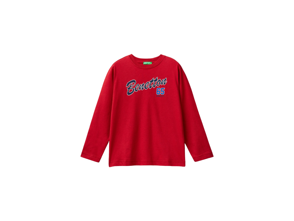 Benetton Crew Neck Printed Long Sleeve T-Shirt