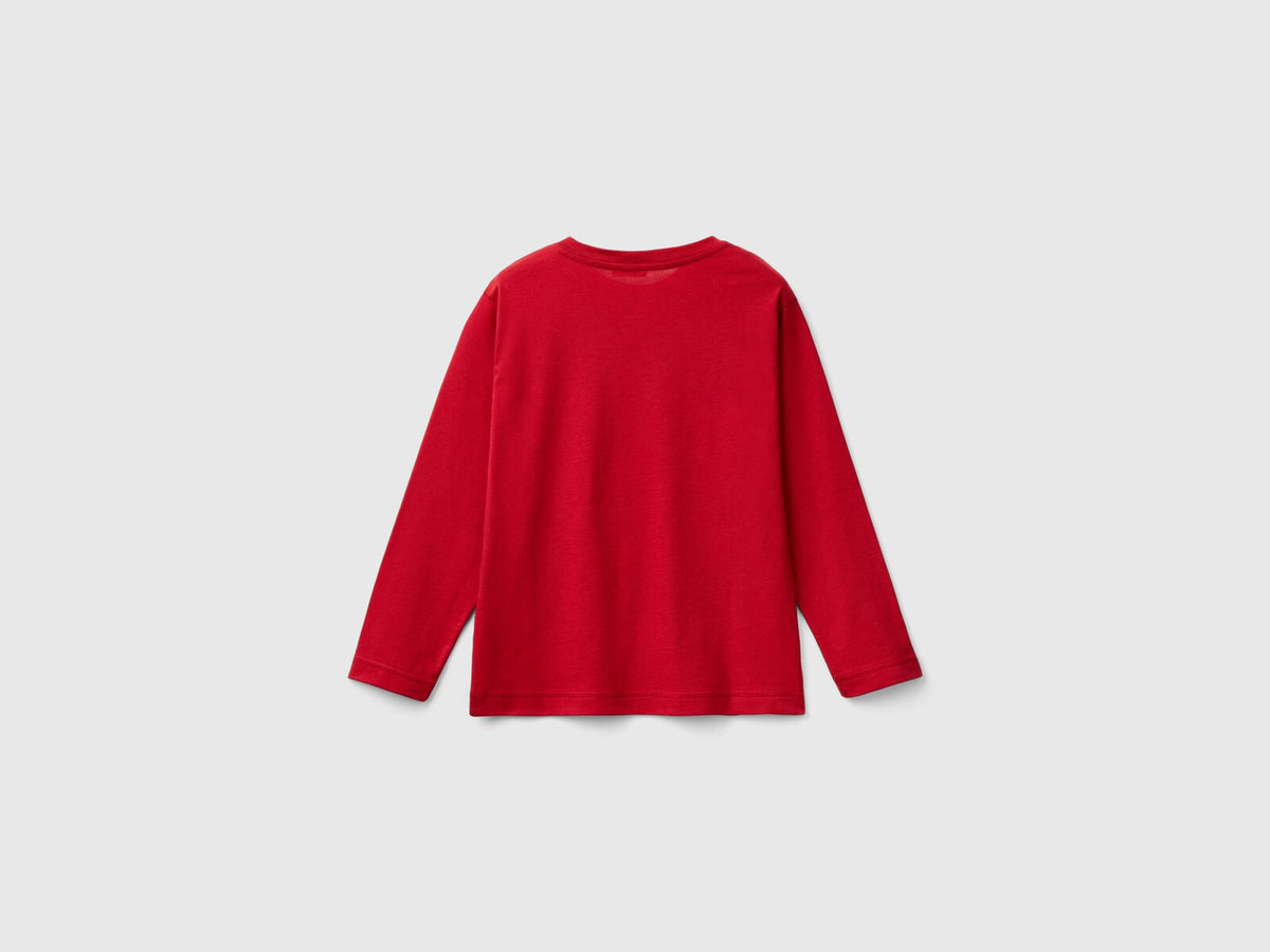 Benetton Crew Neck Printed Long Sleeve T-Shirt