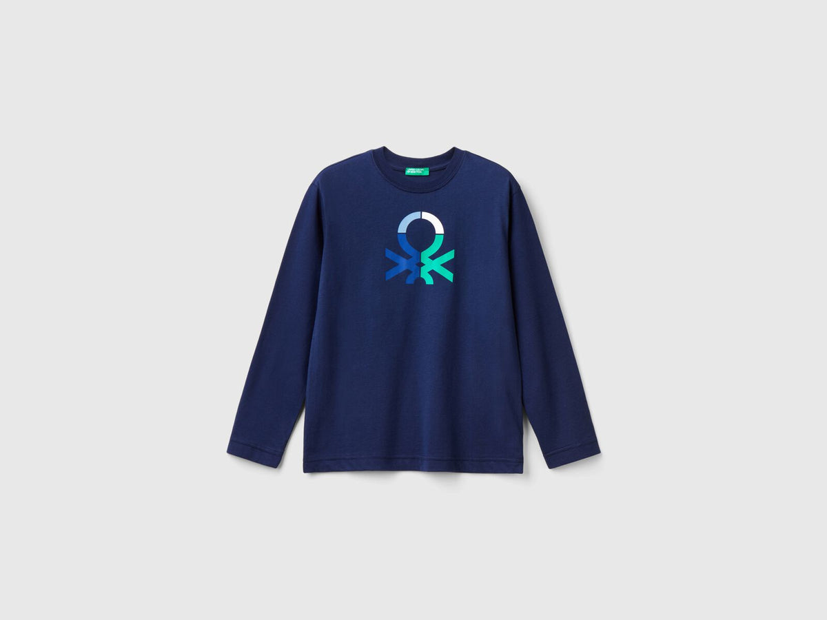 Benetton Crew Neck Printed Long Sleeve T-Shirt