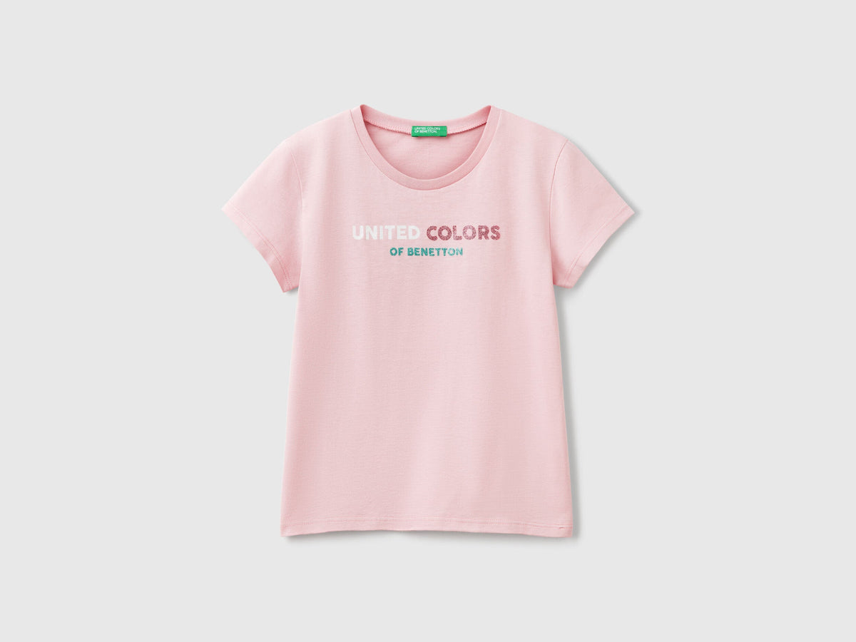 Benetton Glitter Logo Cotton T-Shirt