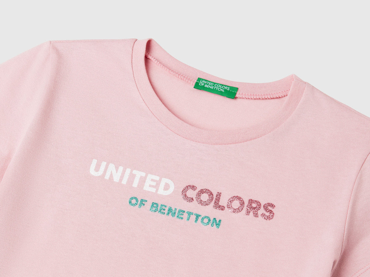 Benetton Glitter Logo Cotton T-Shirt