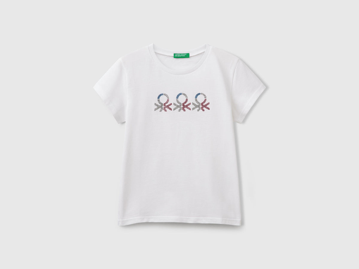 Benetton Glitter Logo Cotton T-Shirt