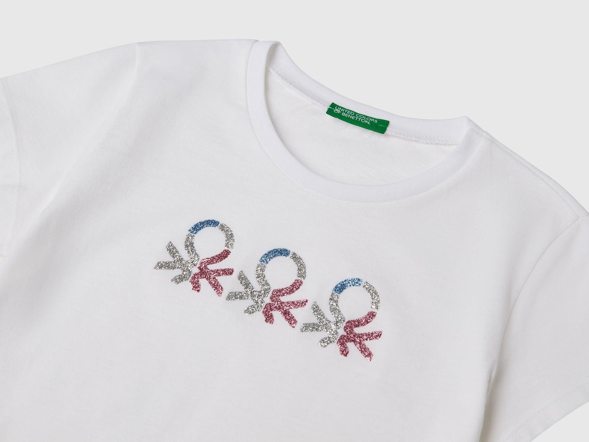 Benetton Glitter Logo Cotton T-Shirt